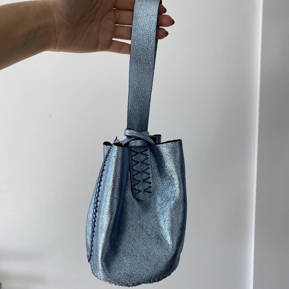 Metallic Blue hand-made wristlet bag